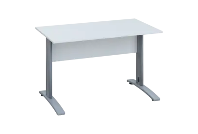 EPK 27 - 12 stůl kancelářský, kovová podnož stříbrná, deska 25 mm, široký 1200 mm, bílá